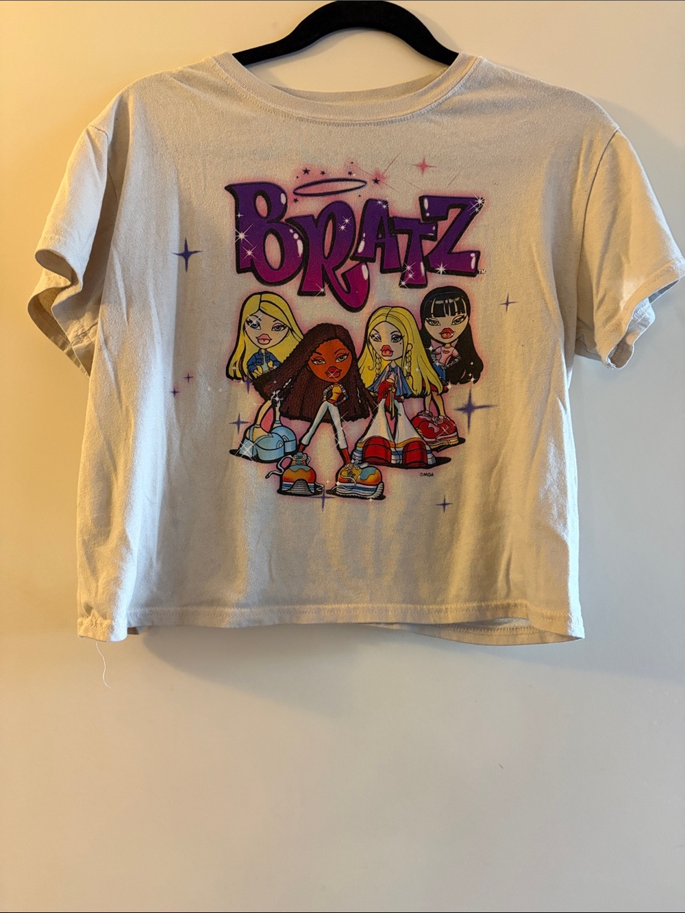 Bratz Graphic Crop Tee - Cream with Purple Logo
